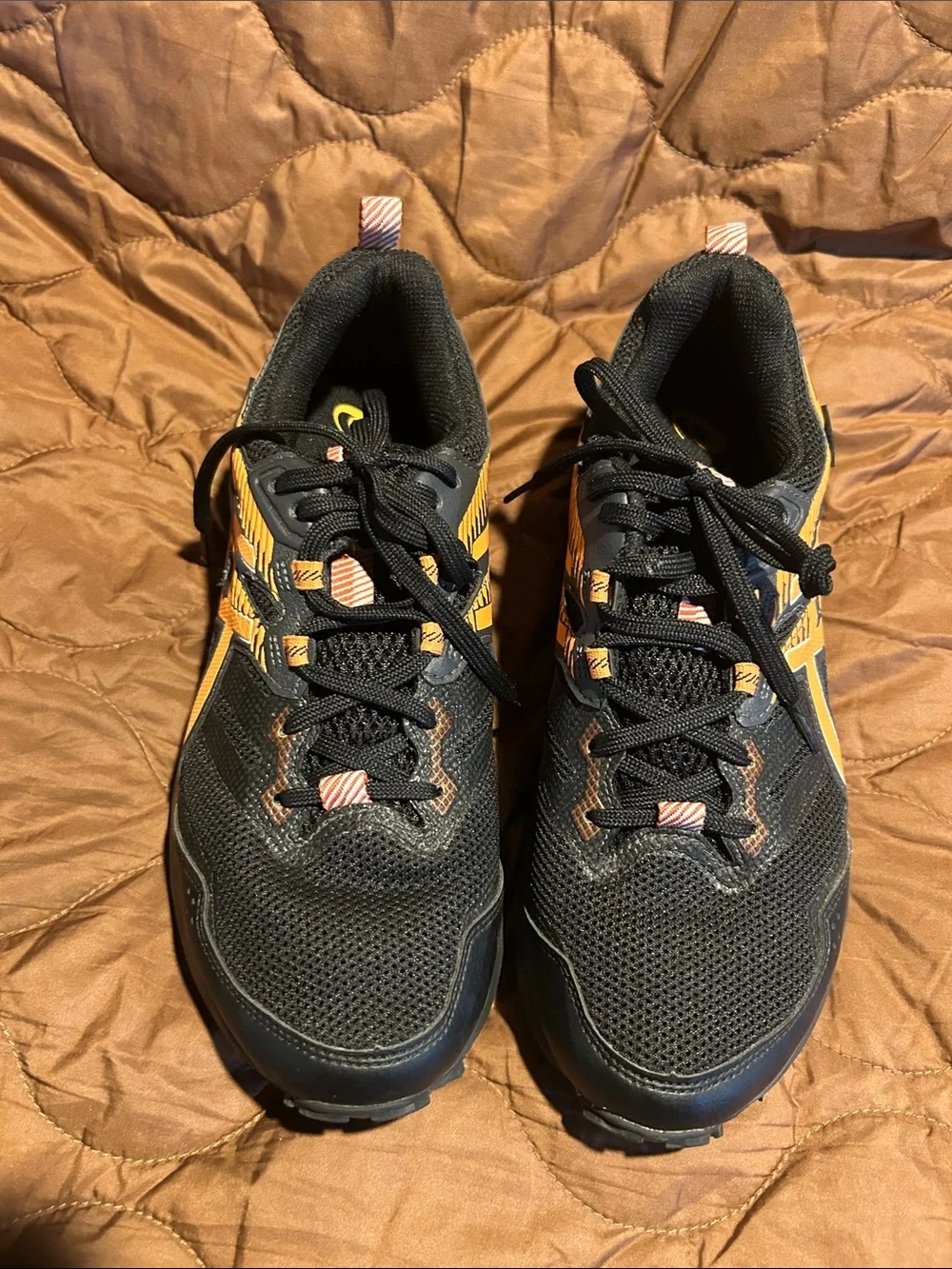 Asics Black and Orange Women's Trail Sneakers
